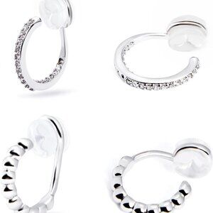 Silver 15mm 14K Gold-Plated Clip-On Hoop Earrings with Cubic Zirconia for Women